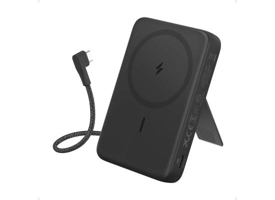 Anker Zolo Magnetic Power Bank, 10,000mAh Wireless Portable Charger with 30W Max Fast Charging, Battery Pack with Built-in USB-C Cable and Adjustable Stand, for iPhone 16/15 Series, AirPods - Black